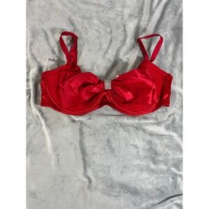 Victoria's Secret Dream Angels Red Satin Push-Up Bra 34 DDD Bow Crystal Unpadded